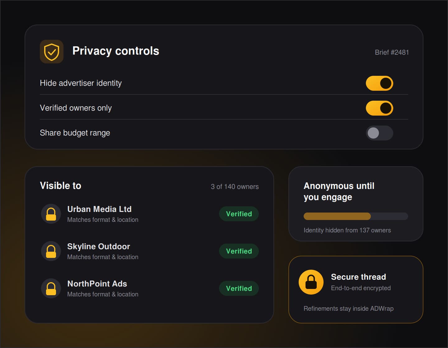 Privacy controls showing which verified owners can see a brief